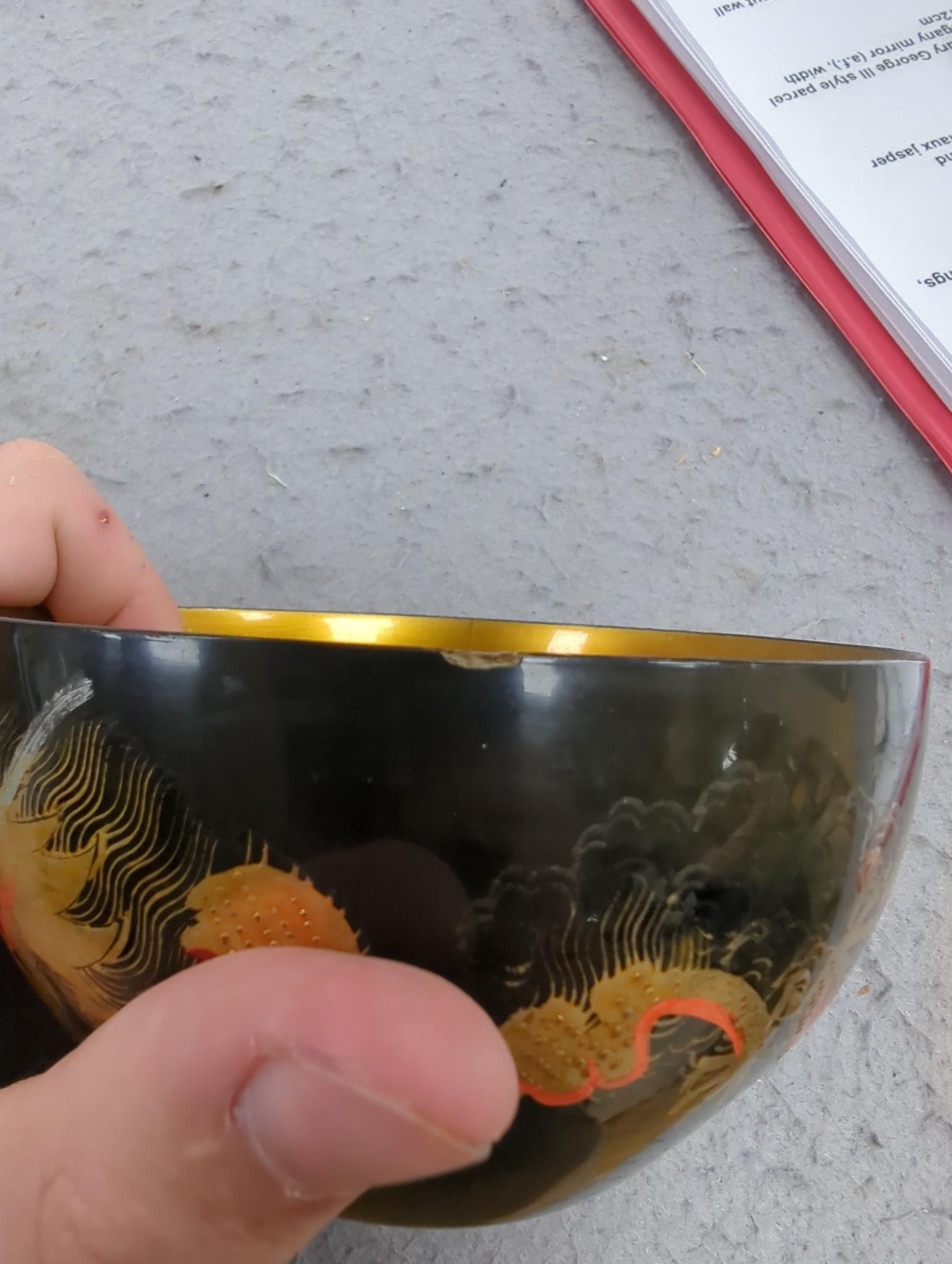 Four Chinese Republic Fuzhou lacquer dragon bowls. 11cm diameter